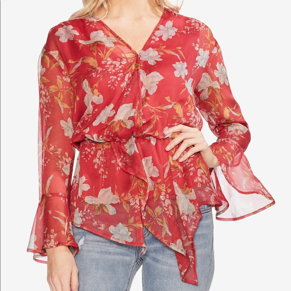 Vince Camuto Draped Floral Print Blouse Small
